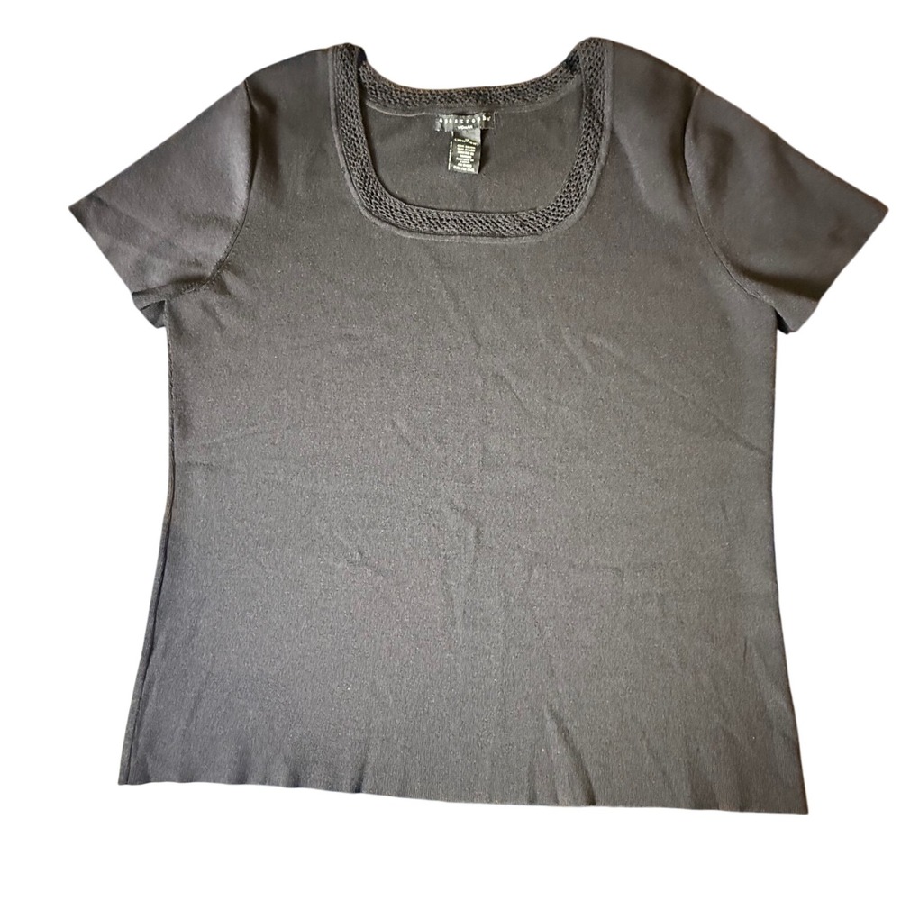 Apostrophe‎ Womens Short Sleeve Top Square Neck Knit Trim Casual-851